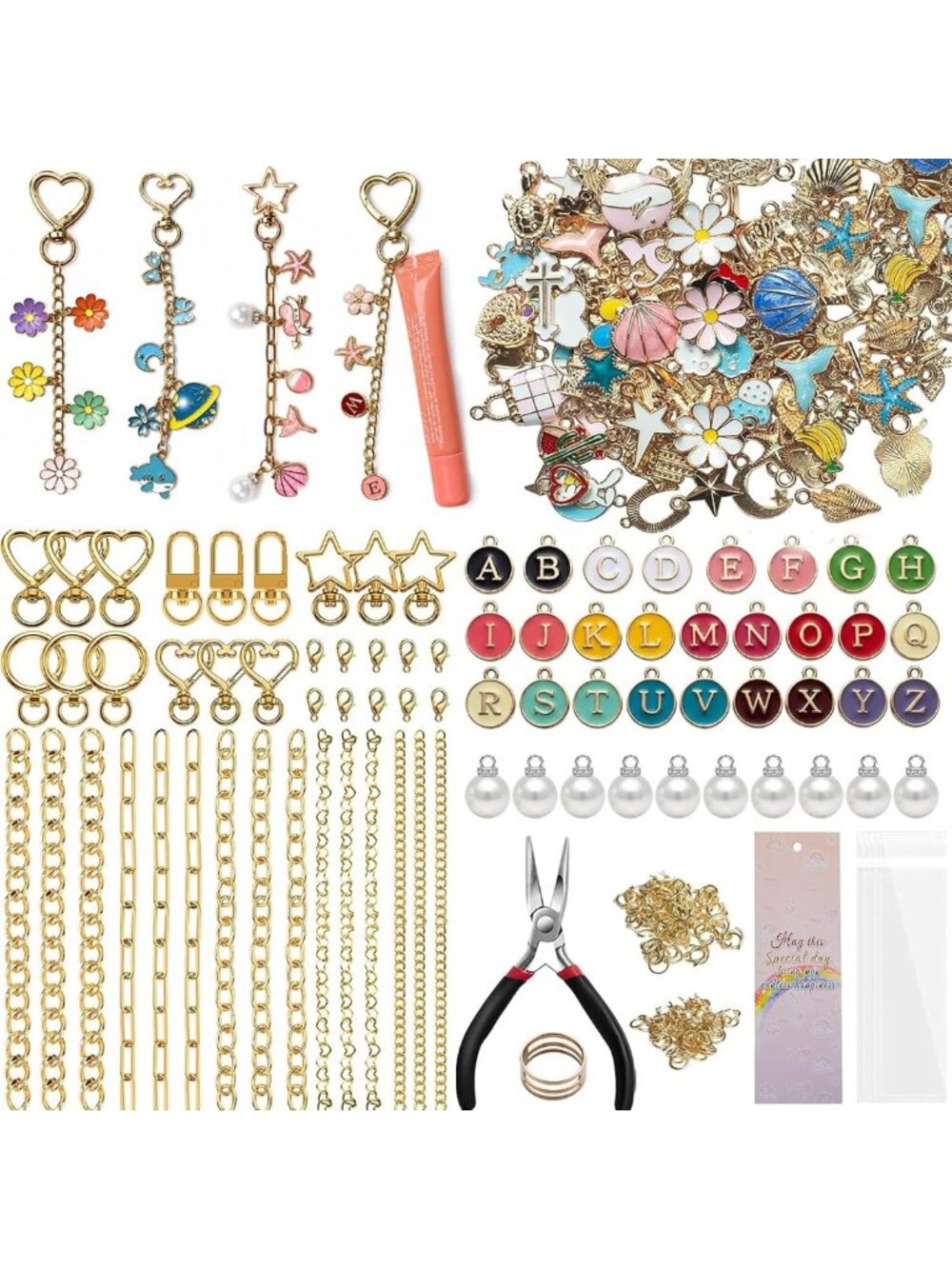 DIY Lip Gloss Keychain Making Kit - 408 PCS with 136 Charms, Fun Bag Charm Set